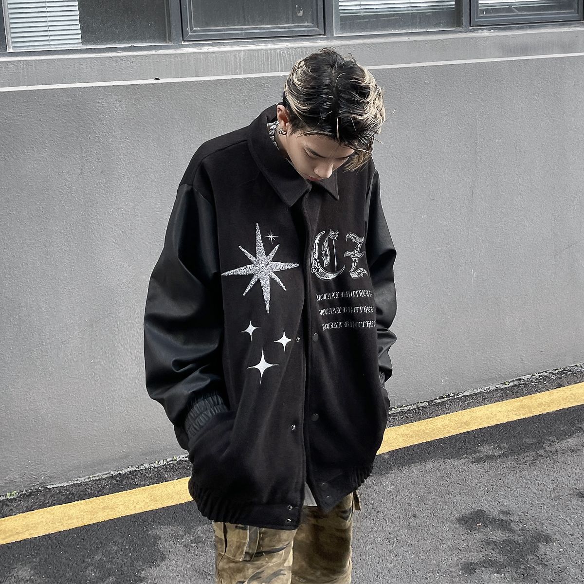 外套男春秋潮牌美式復古oversize高街寬鬆小眾棒球服夾克