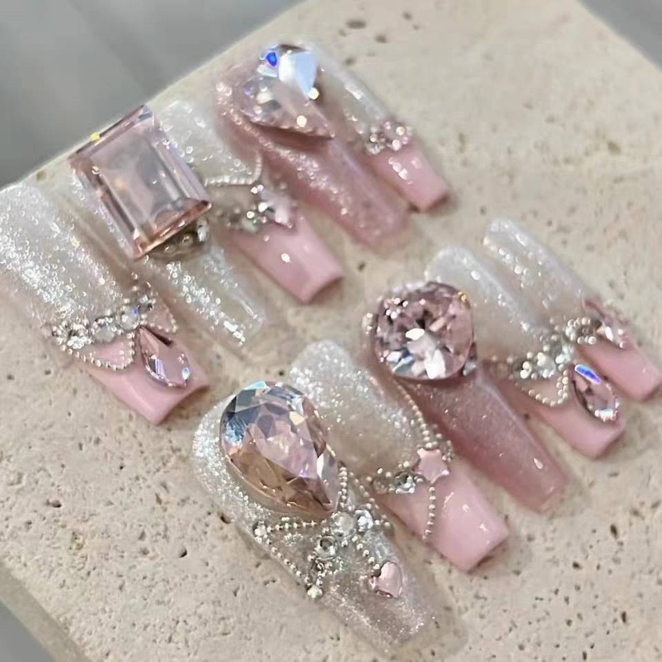 【Nail家】初秋純手工高級定製款鑽球碎鑽爆閃撞色法式美甲穿戴甲