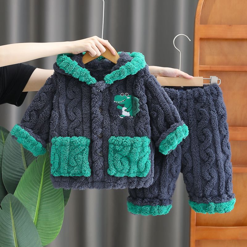 男童睡衣套装婴儿冬装新款空调服小童冬季加绒保暖家居服两件套潮