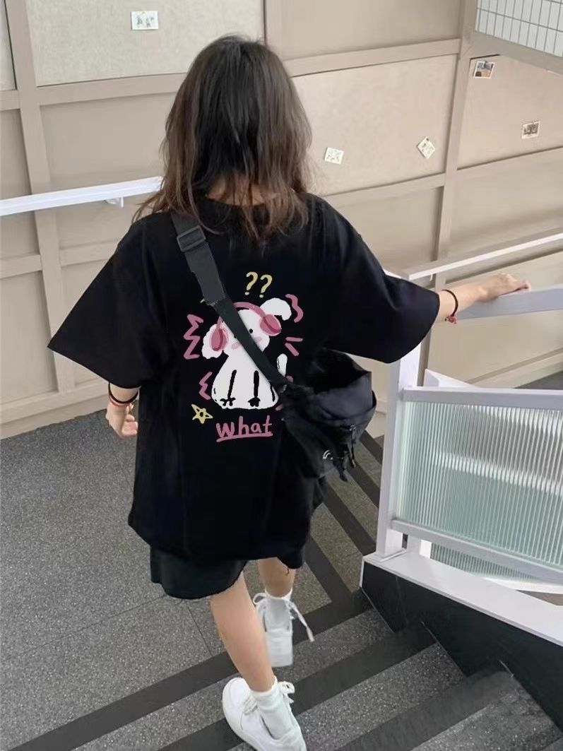 100%純棉短袖t恤女學生新款夏季設計感小眾美式復古寬鬆半袖上衣