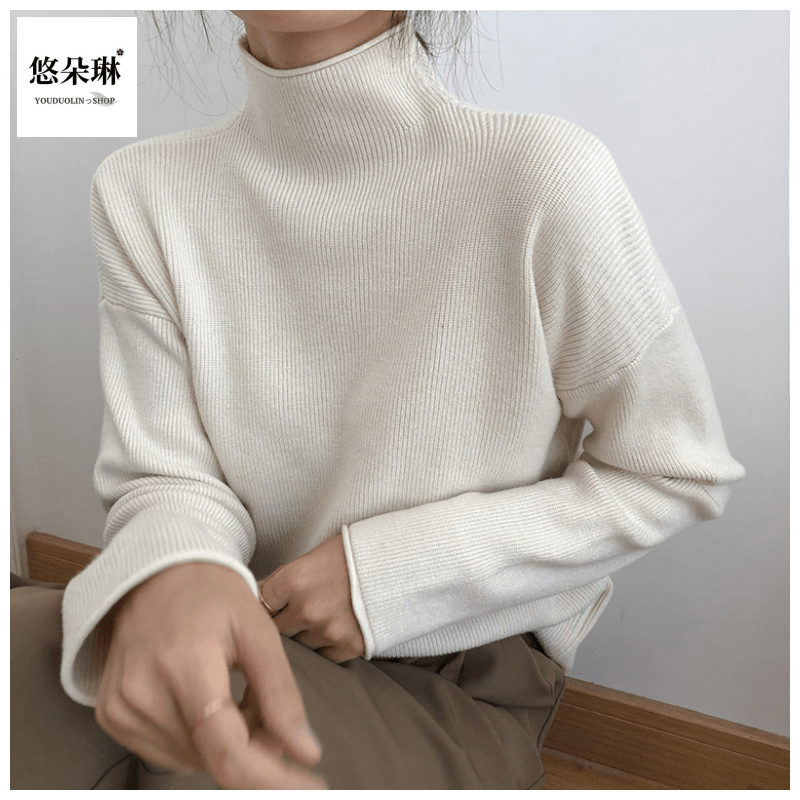 YOUDUOLIN半高領毛衣女2023新款秋季寬鬆套頭長袖針織衫上衣女ins