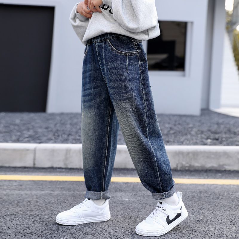 Boys' jeans spring and autumn  new street style medium and large children's autumn casual trousers boys fashionable and trendy