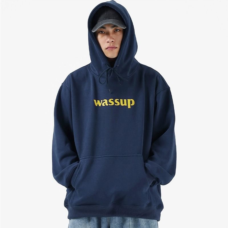 WASSUP HEODS national fashion brand navy blue sweatshirt boys heavy hoodie jacket casual couple spring and autumn