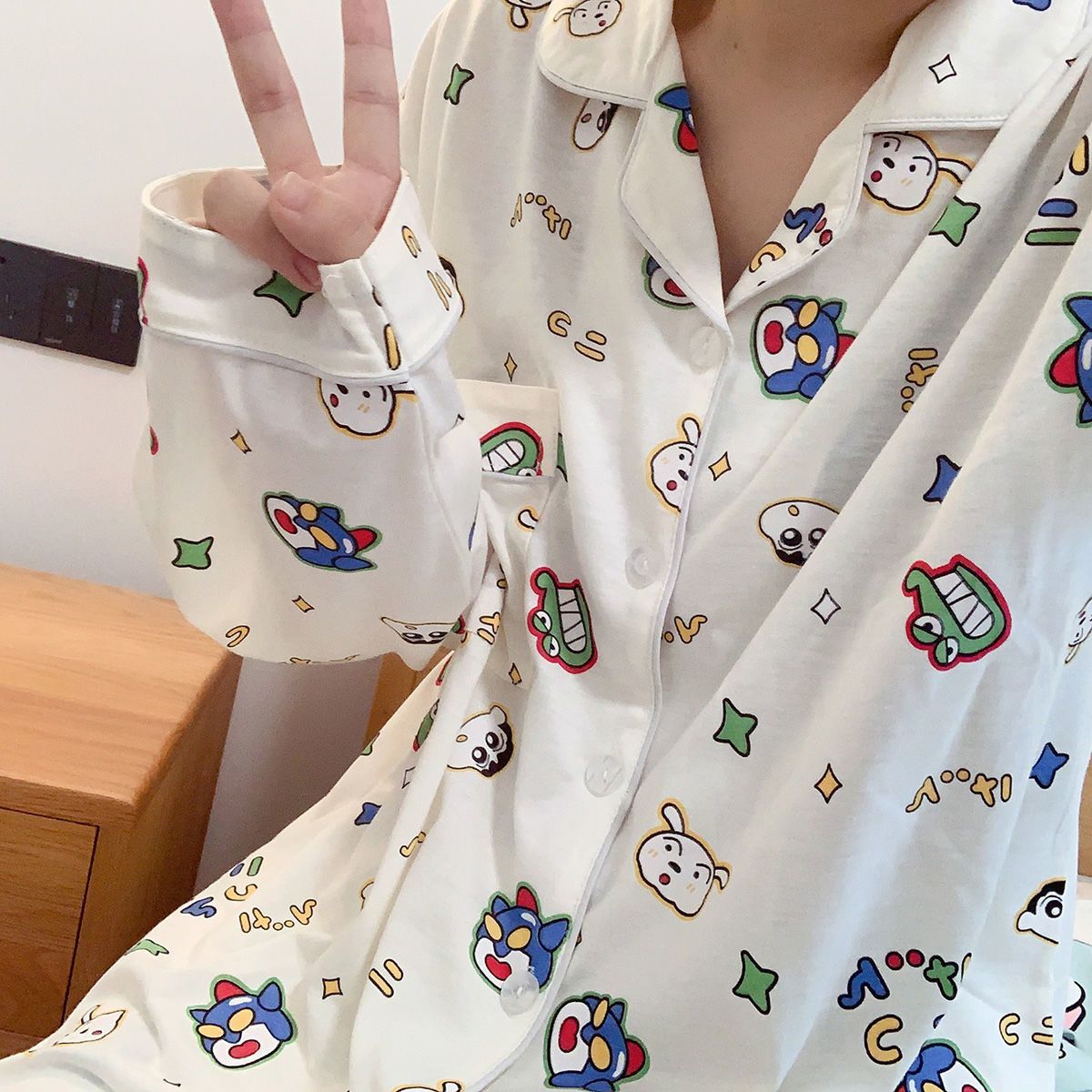 韓版卡通蠟筆小新睡衣女春秋新款ins可愛長袖學生家居服套裝外穿