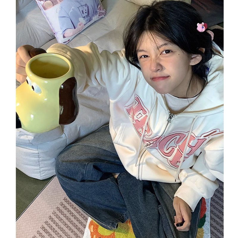 2023新款純棉加絨加厚小個子oversize慵懶風衛衣女秋冬寬鬆連帽潮