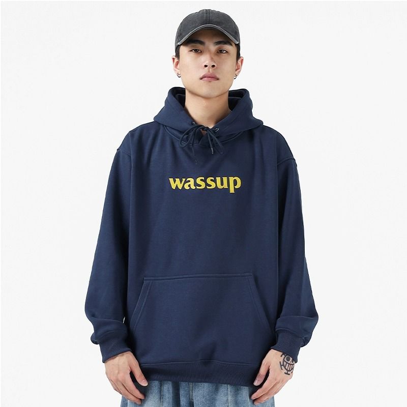 WASSUP HEODS national fashion brand navy blue sweatshirt boys heavy hoodie jacket casual couple spring and autumn