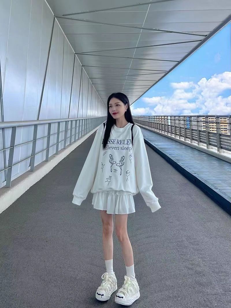 美式復古衛衣女春秋季新款寬鬆oversize慵懶芭蕾風圓領長袖上衣潮