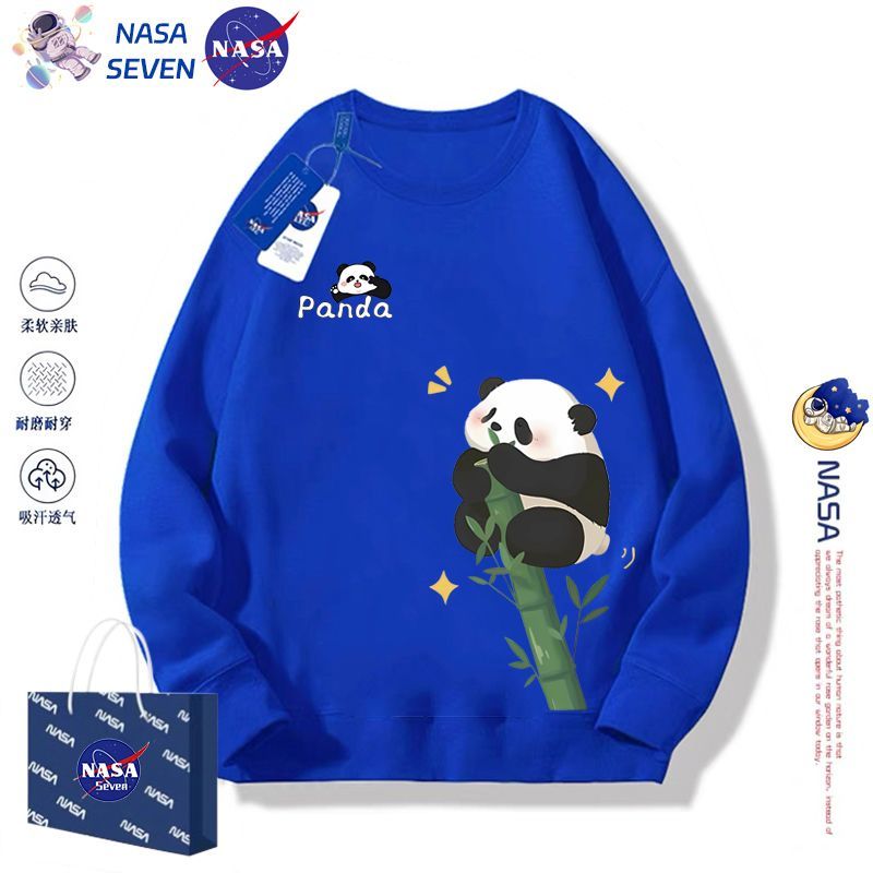 NASA cartoon panda sweatshirt for men and women, cute autumn and winter pure cotton long-sleeved, national fashion, versatile coat, parent-child wear