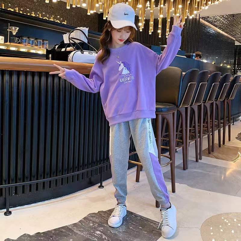 Girls' Autumn and Winter Casual Suits, Western Style 2023 New Medium and Large Children's Spring and Autumn Sports Children's Wear Sweaters Two-piece Set