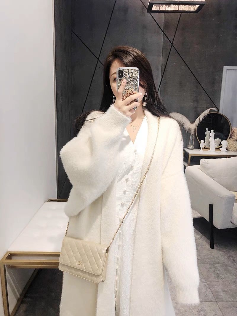 MINETTE秋冬裝純欲風開衫毛衣女仿水貂絨中長款寬鬆慵懶針織外套