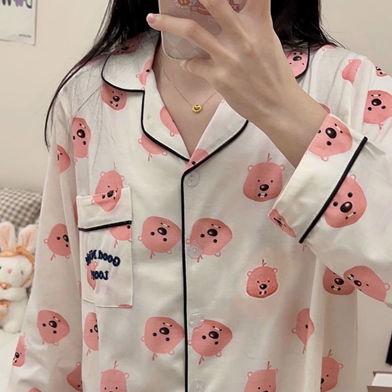 ins風loopy海狸睡衣女春秋季新款可愛卡通長袖學生宿舍家居服套裝