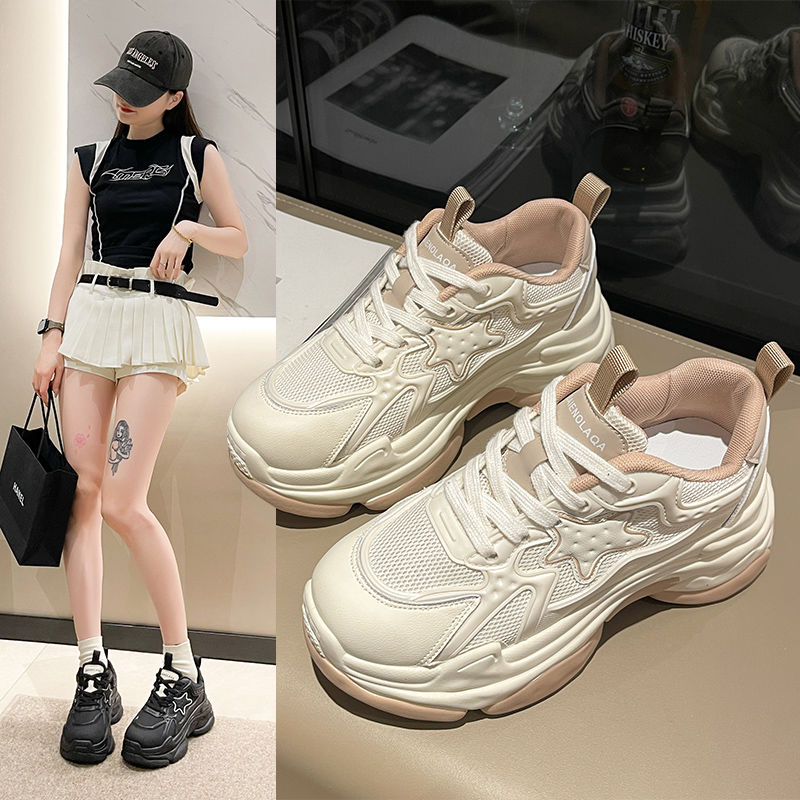 老爹鞋女2023春秋新款歐貨厚底透氣網面拼色跑步休閒百搭運動女鞋