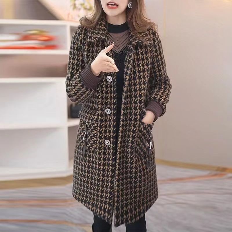 時尚中年媽媽女裝水貂絨毛呢外套中長款洋氣加棉中老年貂絨呢大衣