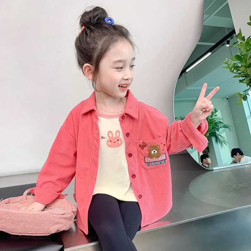 Girls' shirts spring and autumn 2023 new fashionable style shirts for baby girls and children autumn long-sleeved tops and jackets