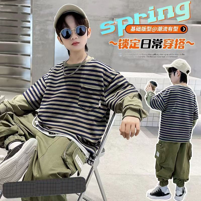 Boys' Autumn Sweatshirt Hot Style 2023 New Children's Autumn Sports Spring and Autumn Style Medium and Big Boys Autumn Children's Clothing Trend