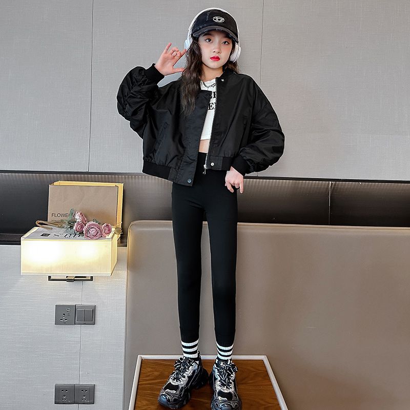 女童韓系秋裝外套2023新款中大童洋氣潮酷上衣輕薄百搭開衫夾克8