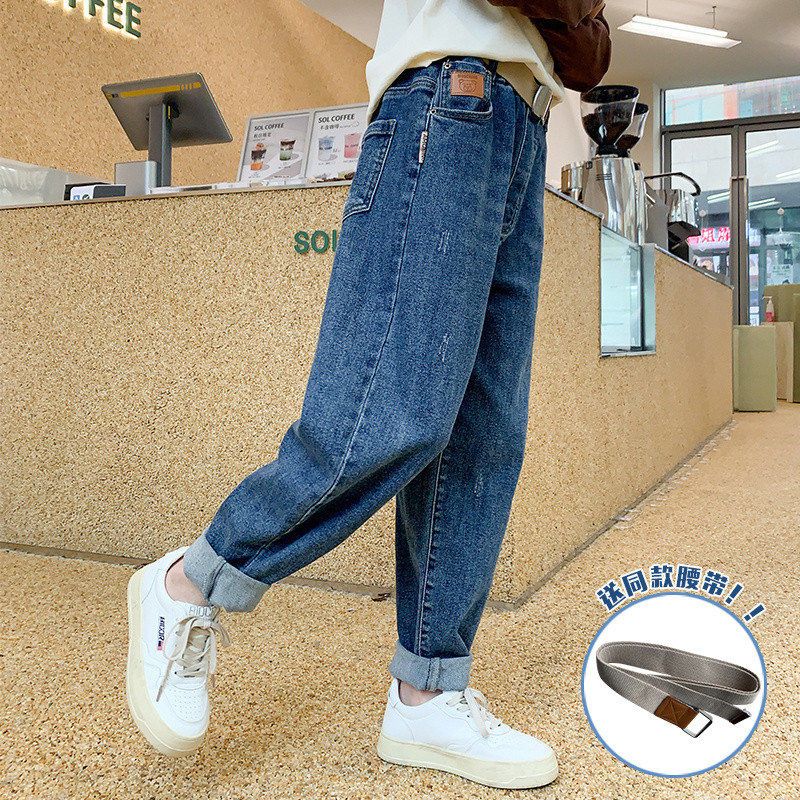 女童褲子春秋款2023新款洋氣女孩休閒褲兒童寬鬆老爹褲秋裝牛仔褲