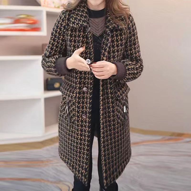 爆款高檔金貂絨媽媽外套洋氣水貂絨中老年女遮肚中長款毛呢大衣