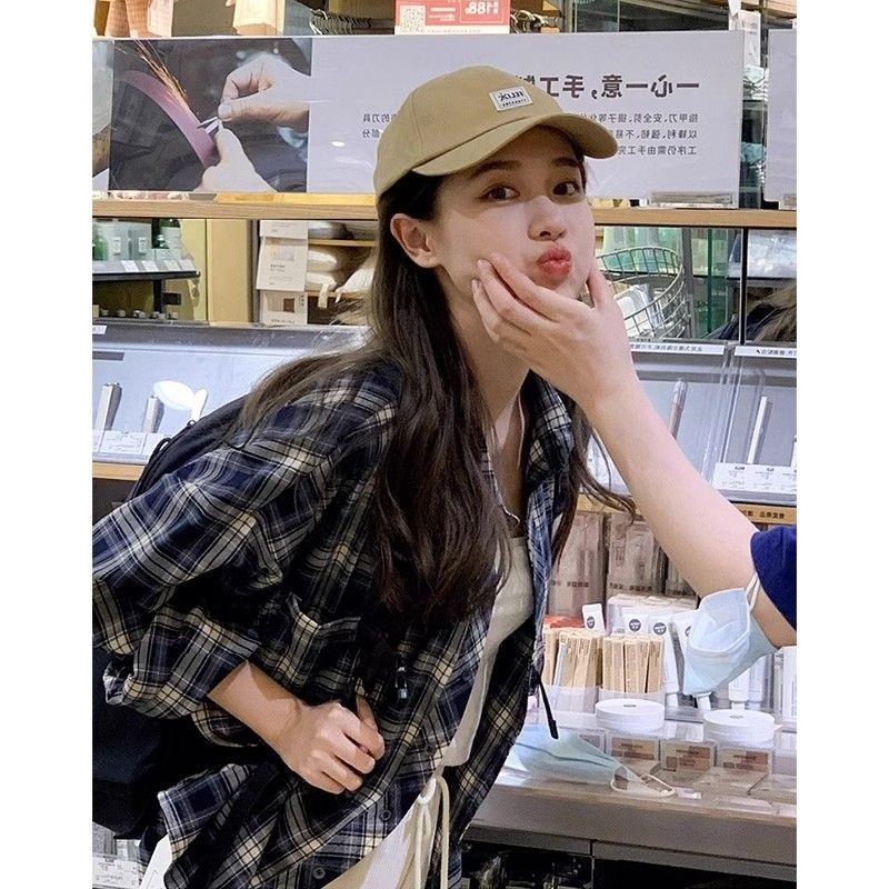 復古格子襯衫女2023新款襯衣設計感大碼胖mm外搭氣質上衣外套春秋