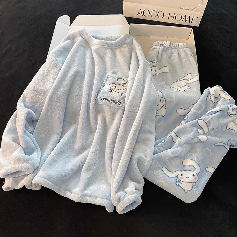 三麗鷗玉桂狗加厚珊瑚絨睡衣女款秋冬季保暖新款法蘭絨家居服套裝