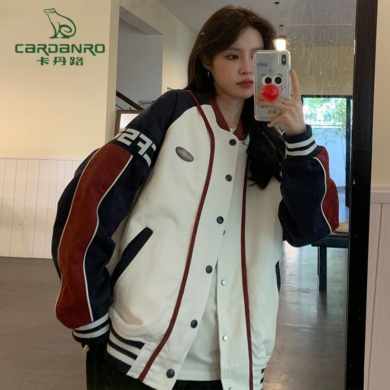 卡丹路美式拼接棒球服外套男女春秋設計感小眾潮流復古情侶裝夾克