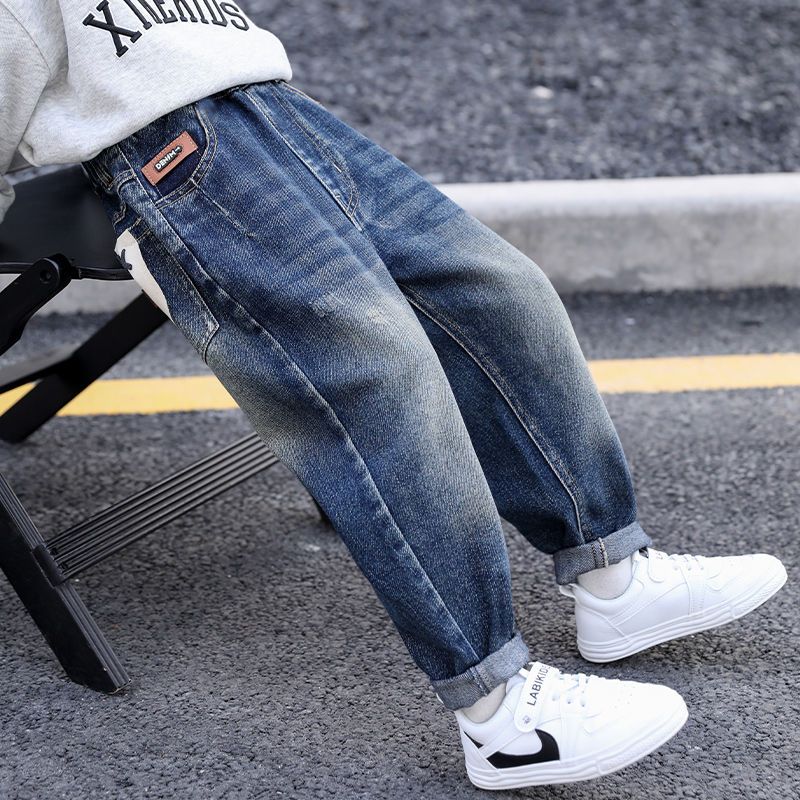 Boys' jeans spring and autumn  new street style medium and large children's autumn casual trousers boys fashionable and trendy