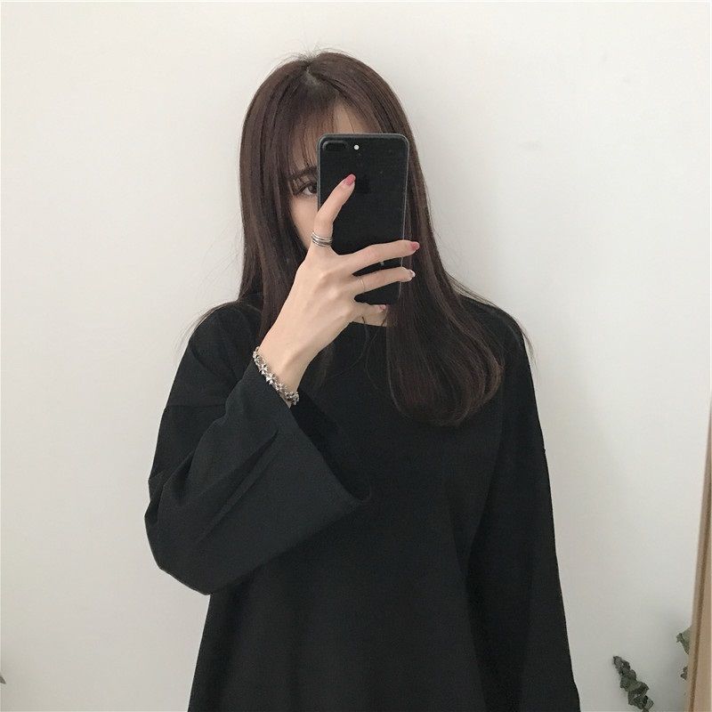 純色長袖t恤女學生韓版寬鬆潮ins百搭春秋冬季2023新款打底衫上衣
