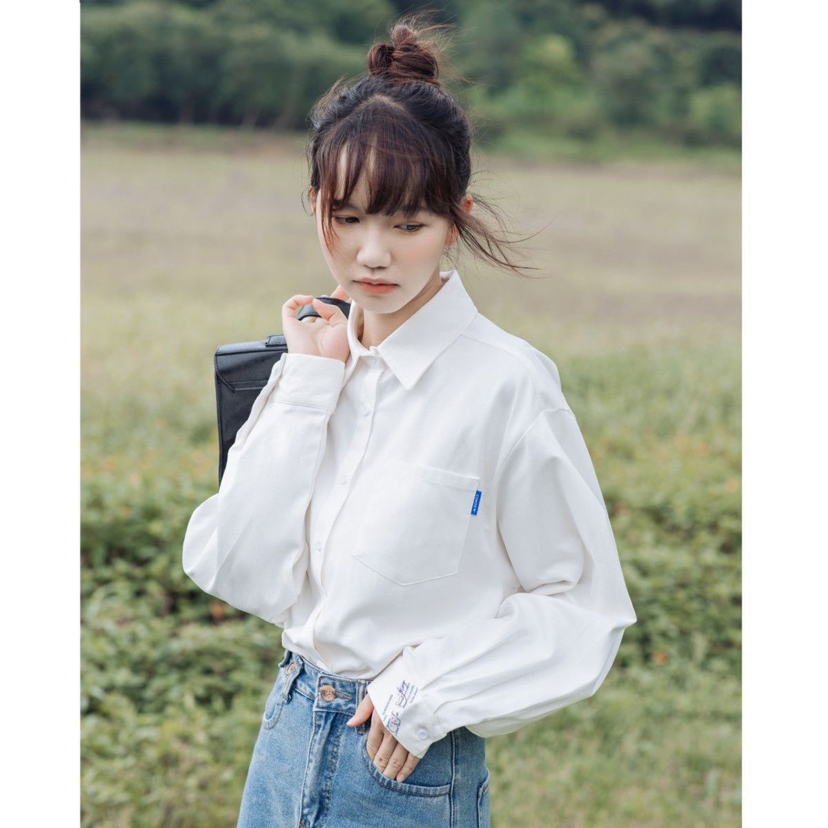 格瑞吉奧春秋白色襯衫女薄款透氣肌理感寬鬆百搭外穿開衫防曬襯衣