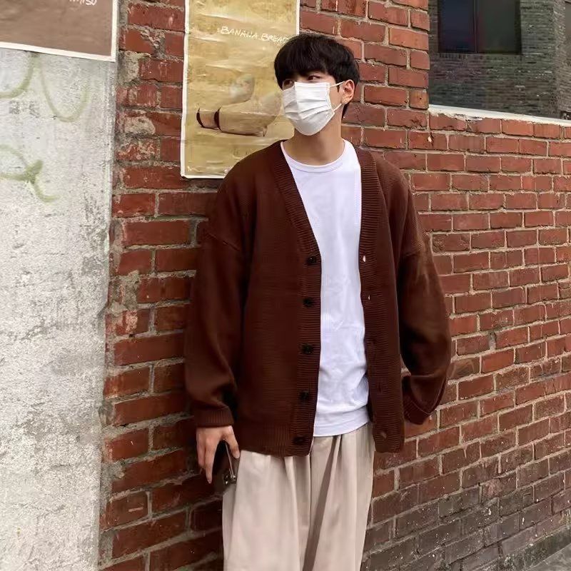 美拉德春秋款純色毛衣男韓版針織衫開衫外套休閒寬鬆潮流男士毛衣
