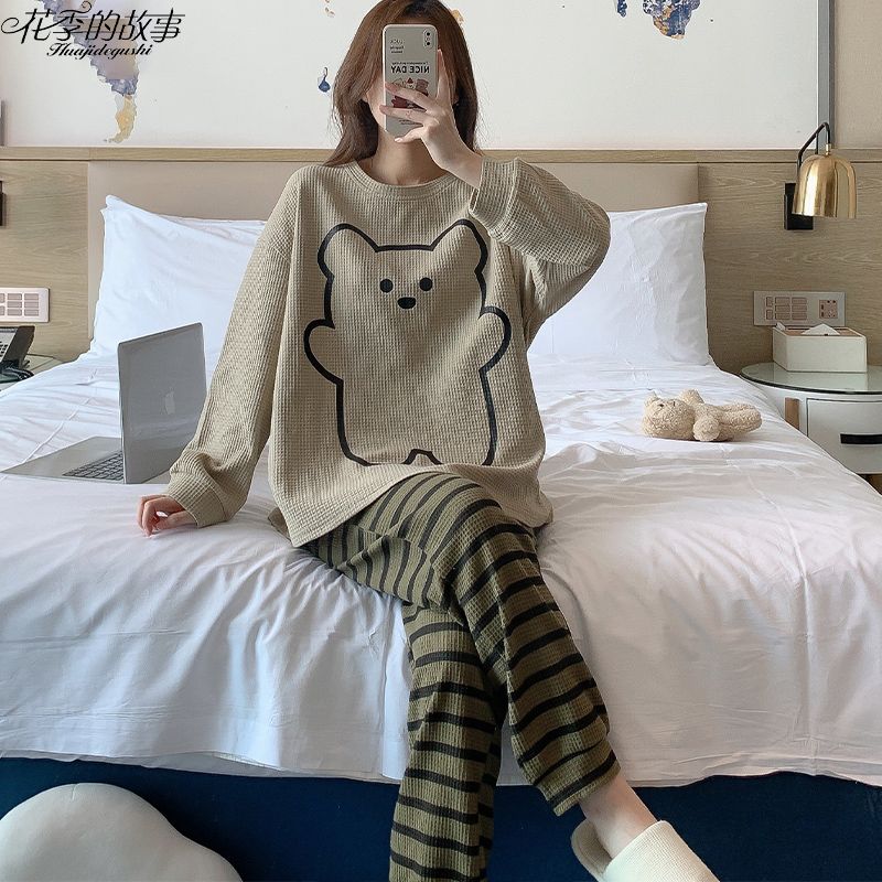 花季的故事韓系睡衣女春秋季薄款長袖套裝可愛小熊ins網紅家居服