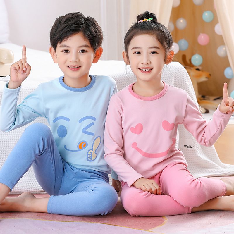 Children's thermal underwear set, brushed autumn clothes and autumn trousers, cartoon girls' pajamas, boys' home clothes, autumn and winter bottoming shirts