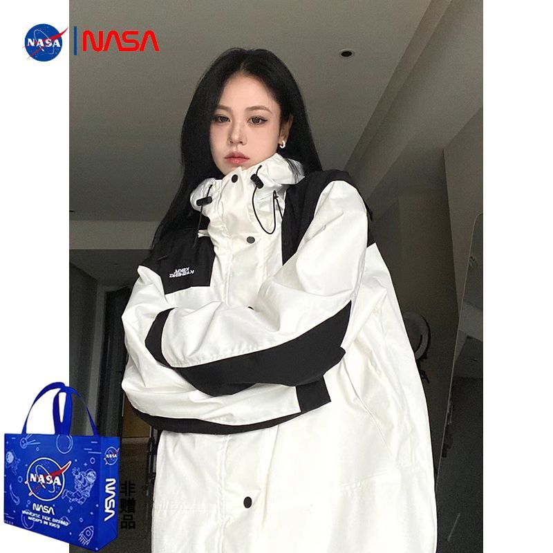 NASA聯名美式hiphop防水登山服女拼接加厚棉服秋冬款男士外套開衫