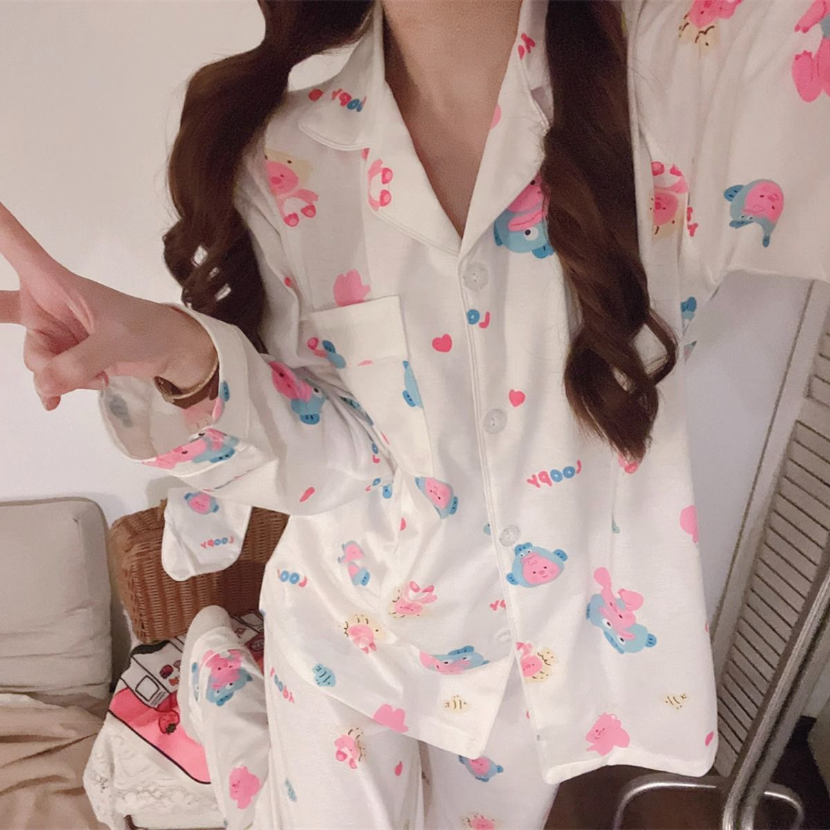ins風卡通可愛loopy小丑魚睡衣女春秋季新款長袖高顏值家居服套裝