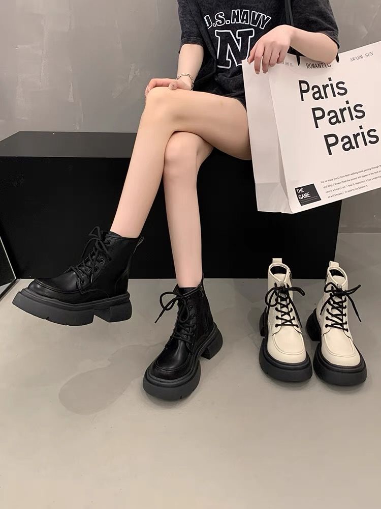 厚底馬丁靴女2023新款英倫風爆款復古粗跟法式小個子短靴夏秋單靴