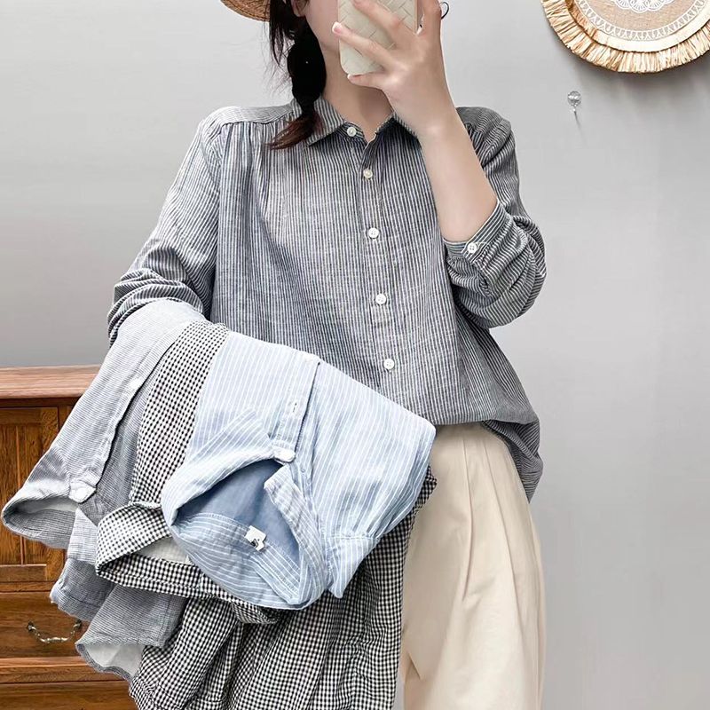 2023秋冬長袖襯衫時尚中年女裝氣質開衫減齡百搭上衣寬鬆襯衣8355
