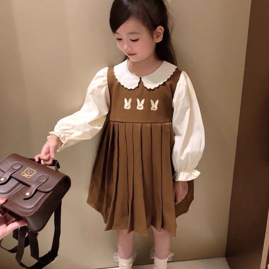 Baby girl dress  new autumn cute Korean long-sleeved khaki college style girls autumn skirt trendy