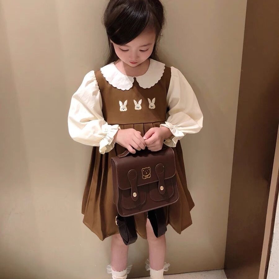 Baby girl dress  new autumn cute Korean long-sleeved khaki college style girls autumn skirt trendy