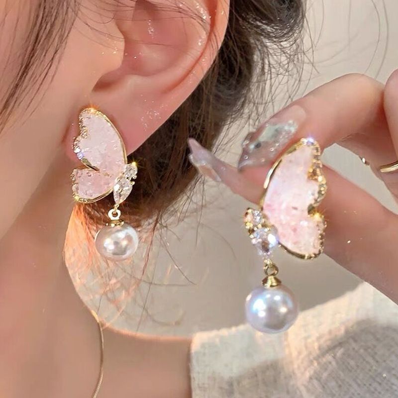 Dancing_Crystal butterfly pearl earrings women's niche design high-end 2023 new ins earrings earrings