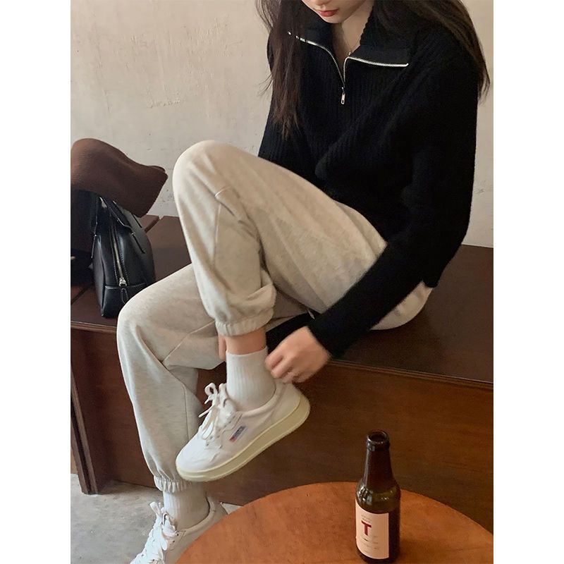 2023年春秋新款洋氣上衣設計感小眾寬鬆拉鏈毛衣針織衫女外穿打底