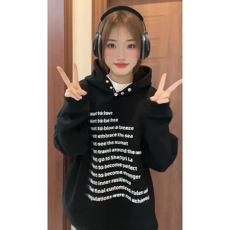黎幫主 國潮美式連帽衛衣女oversize紐扣字母加絨寬鬆情侶ins帽衫