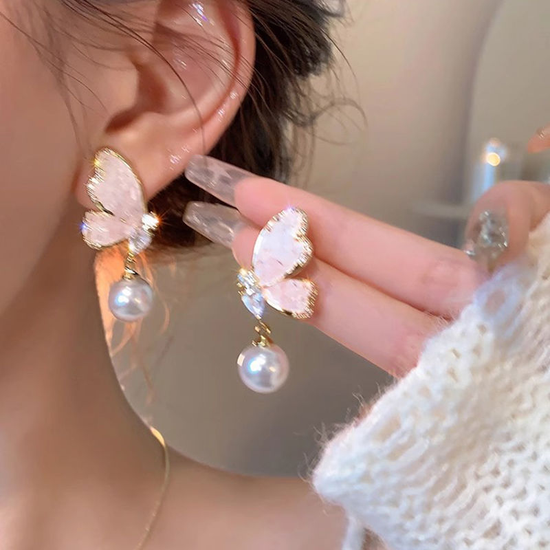 Dancing_Crystal butterfly pearl earrings women's niche design high-end 2023 new ins earrings earrings