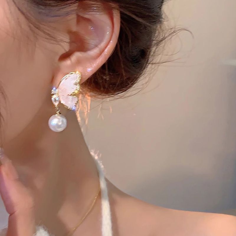 Dancing_Crystal butterfly pearl earrings women's niche design high-end 2023 new ins earrings earrings