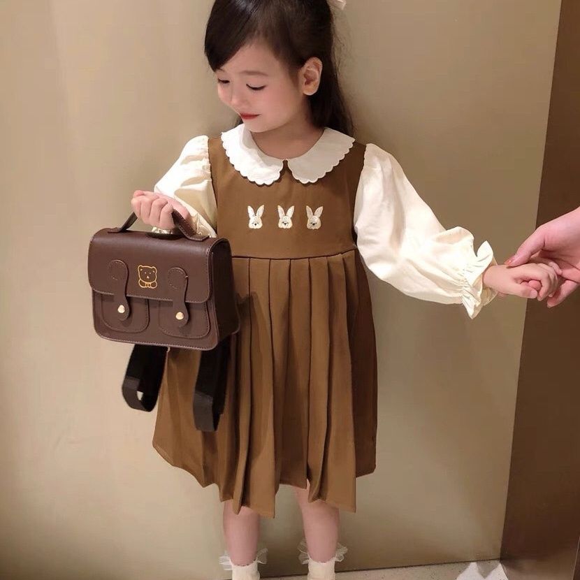 Baby girl dress  new autumn cute Korean long-sleeved khaki college style girls autumn skirt trendy