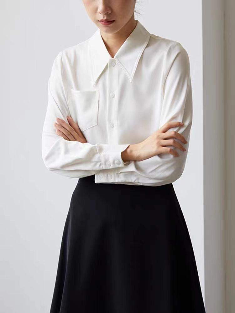 CONGRAZIO法式高級感寬鬆白襯衫女秋冬新款韓版別致小眾長袖上衣