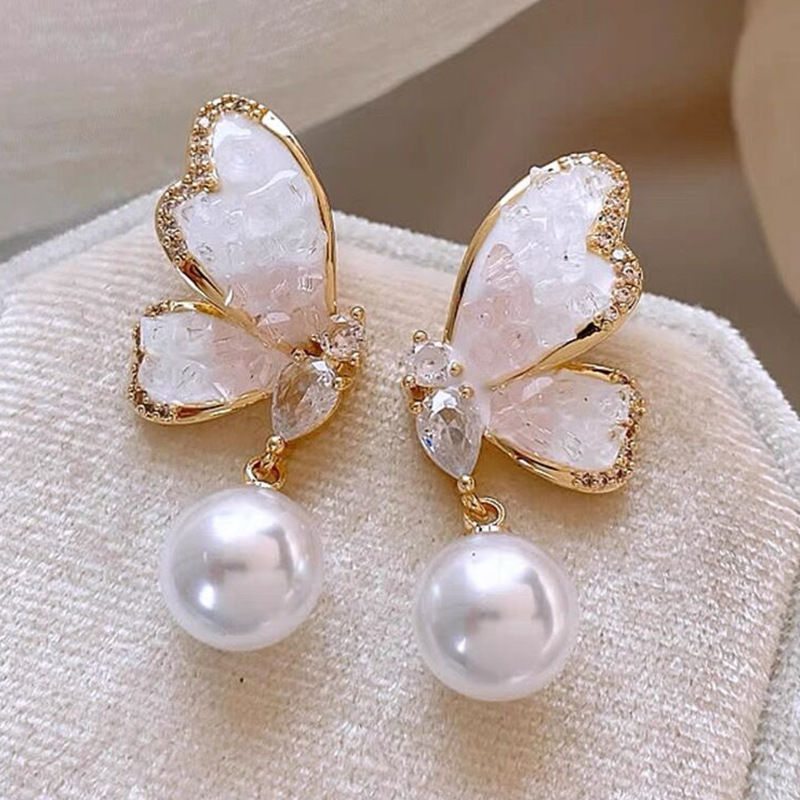 Dancing_Crystal butterfly pearl earrings women's niche design high-end 2023 new ins earrings earrings