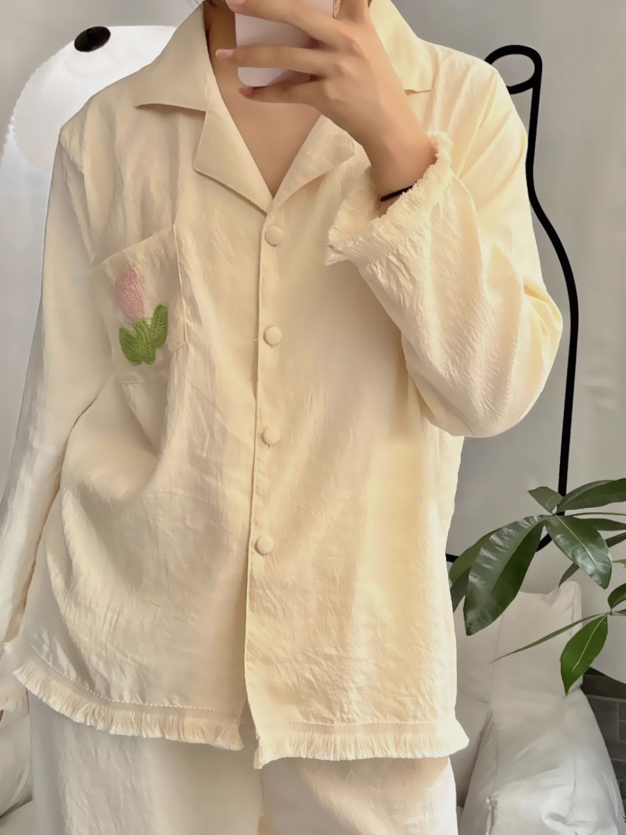 ins風甜美鬱金香睡衣女春秋季新款長袖長褲宿舍可外穿居家服套裝