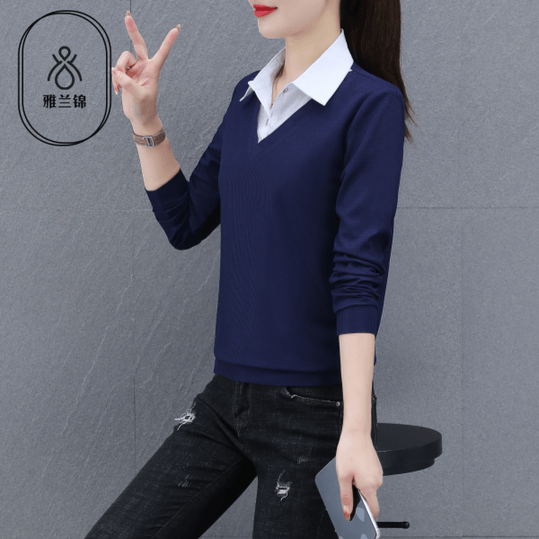 雅蘭錦高檔假兩件襯衫女士韓版氣質職業長袖2023春秋新款修身襯衫