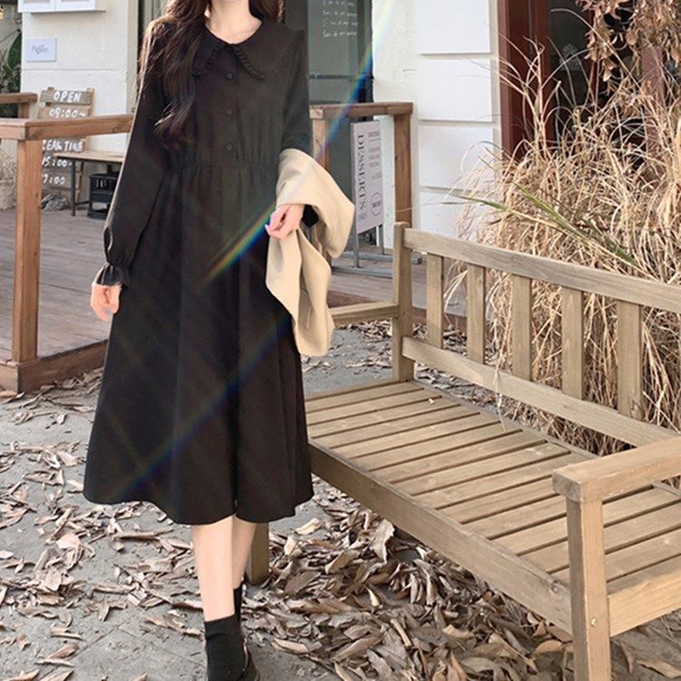 法式復古長袖連衣裙套裝女春秋大碼新款寬鬆馬甲氣質時尚兩件套裙