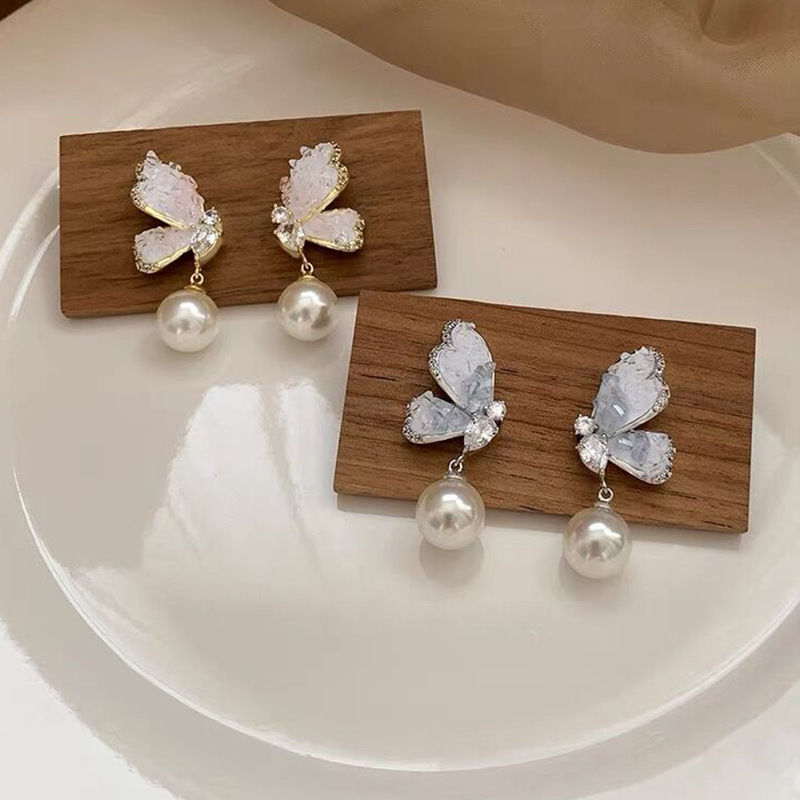 Dancing_Crystal butterfly pearl earrings women's niche design high-end 2023 new ins earrings earrings