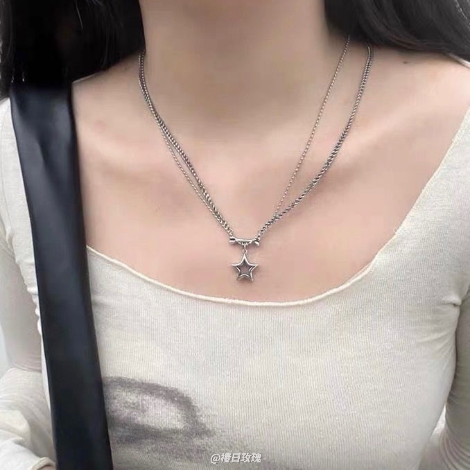 鏤空星星項鍊女ins風小眾設計五角星骨頭雙層簡約百搭個性鎖骨鏈